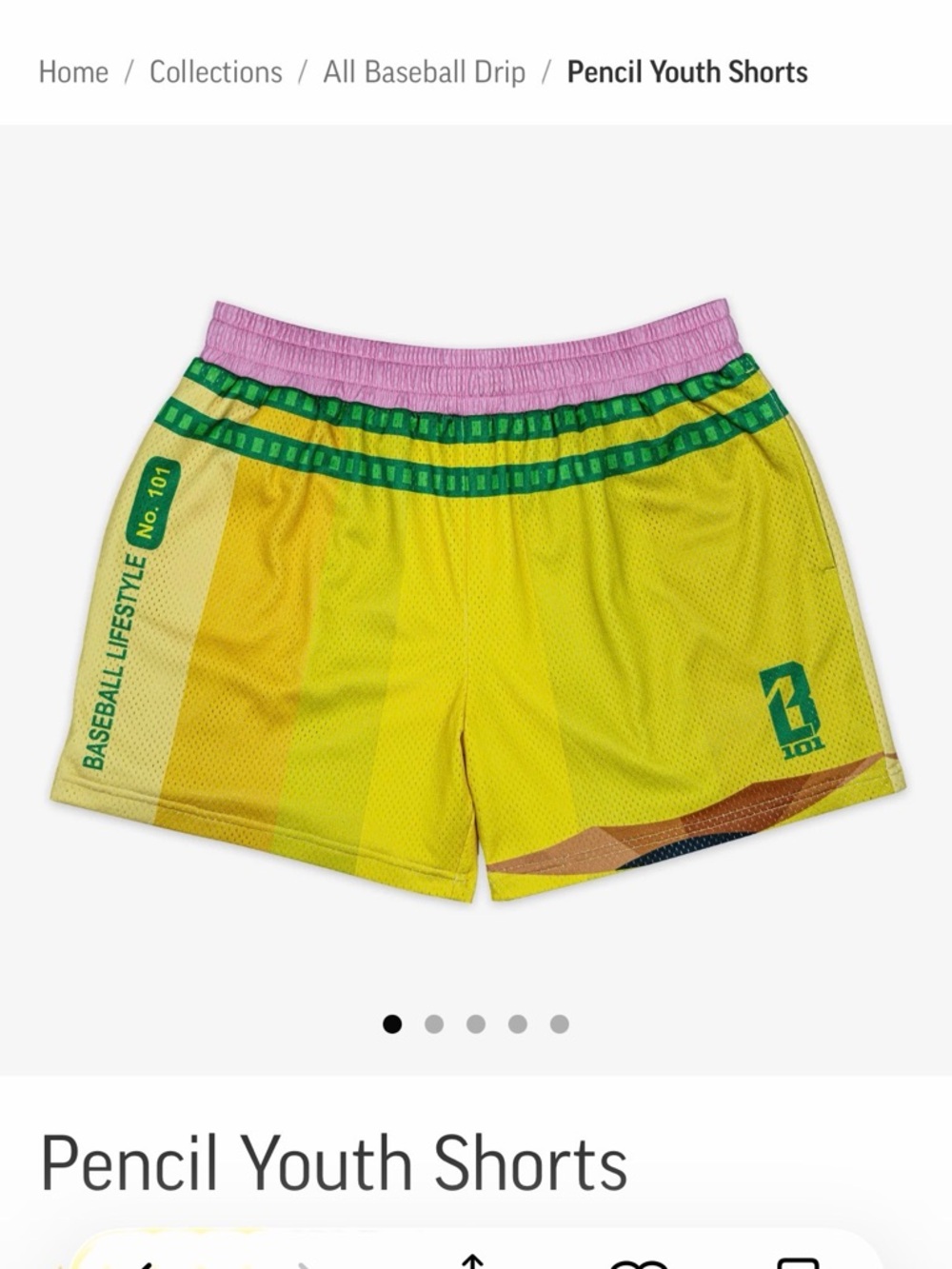 Baseball Lifestyle 10 Pencil Youth Mesh Athletic Shorts, Sz L